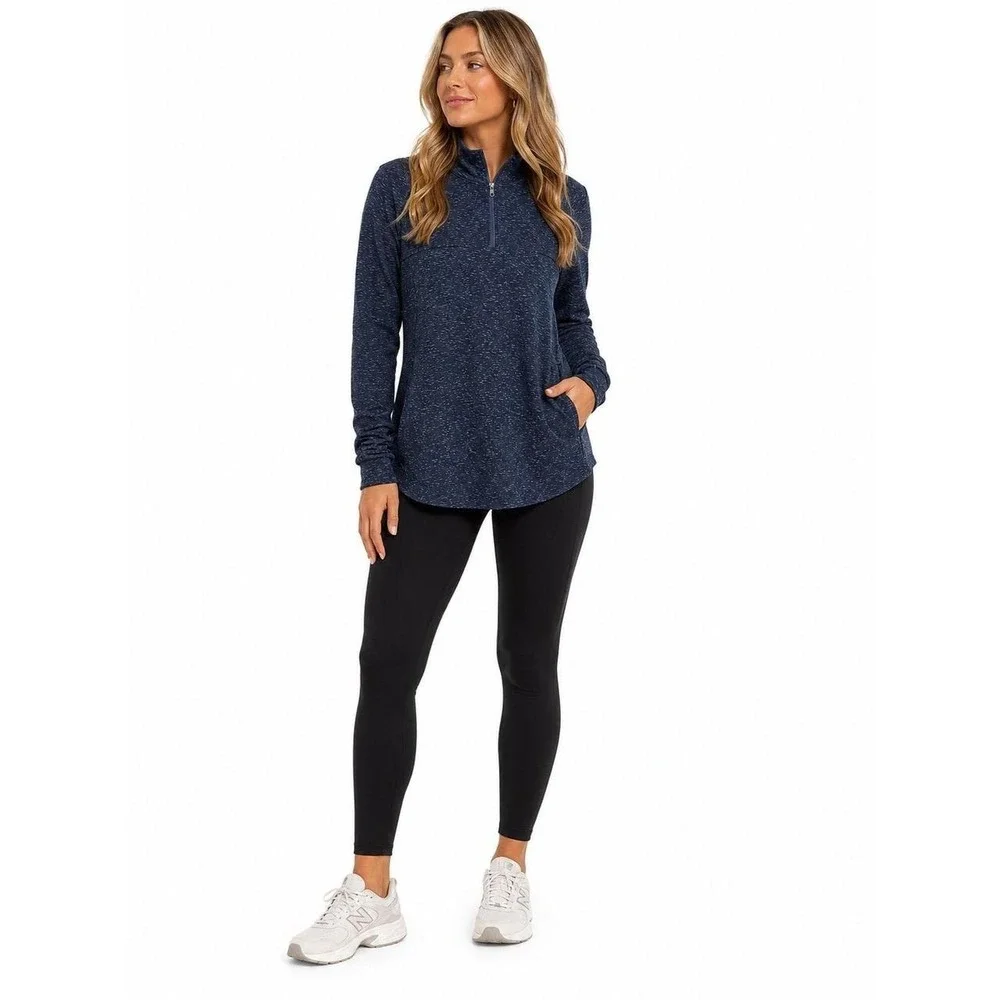 Columbia Blue Marled Athletic 1/4 Zip Long Sleeve Top (XL)